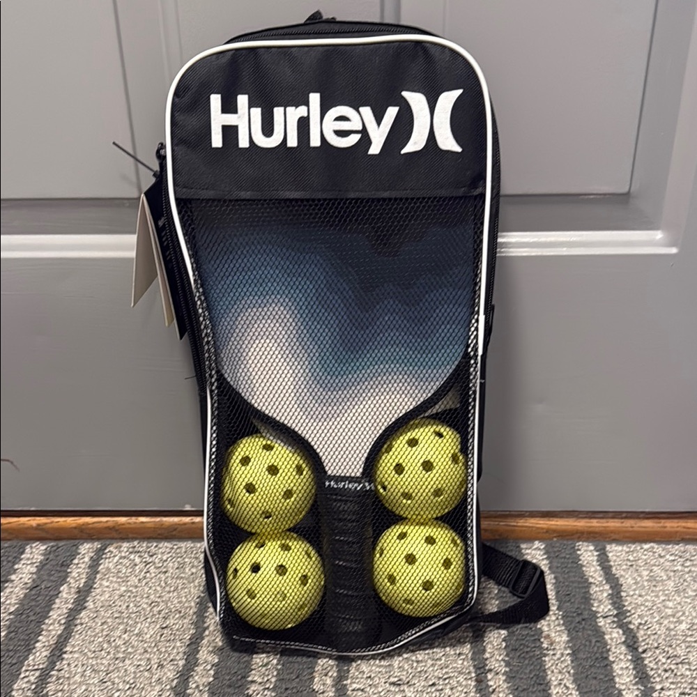 Hurley Pickleball Black and Blue Paddle Set with Yellow Balls